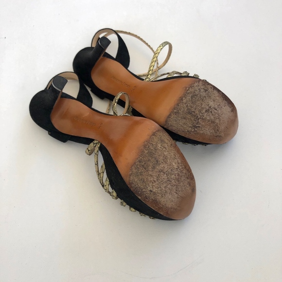 Alexandre Birman Black Suede Gold Straps Platforms - Picture 6 of 7